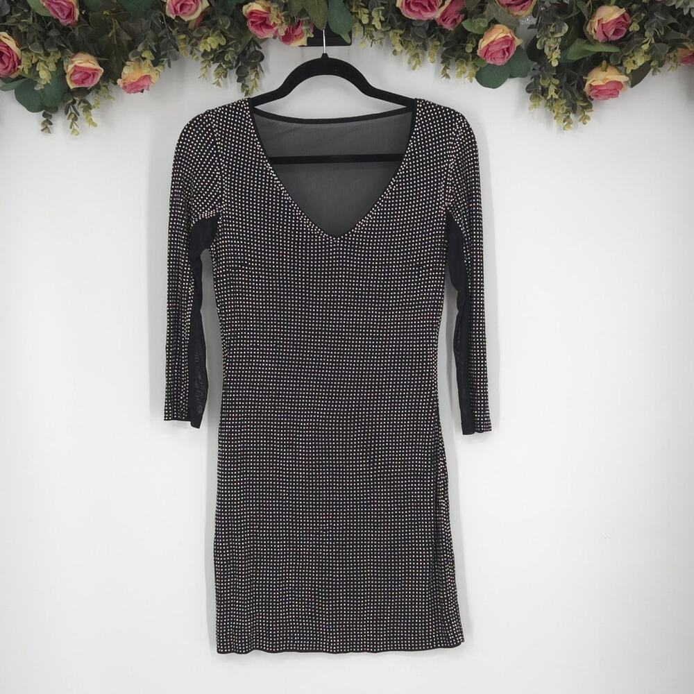 bebe Rhinestone and Mesh Bodycon Mini Dress Size XS